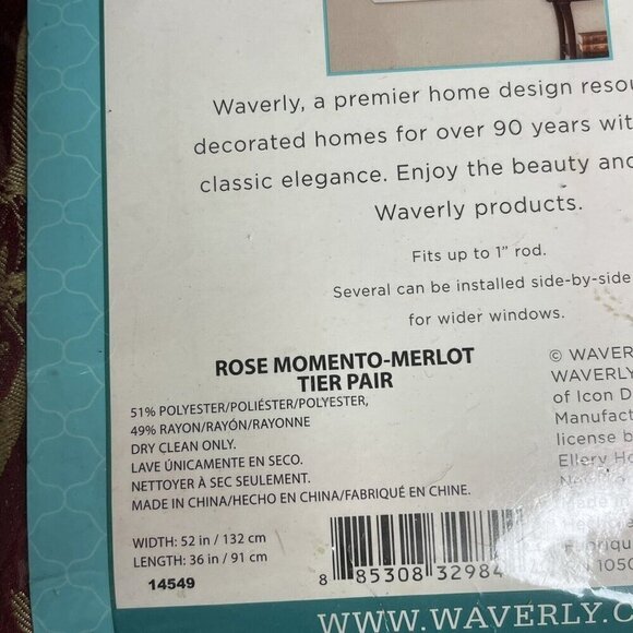 Waverly Home Classic Curtain Valance Maroon Merlot Floral Cream Stripes NEW - Picture 2 of 3